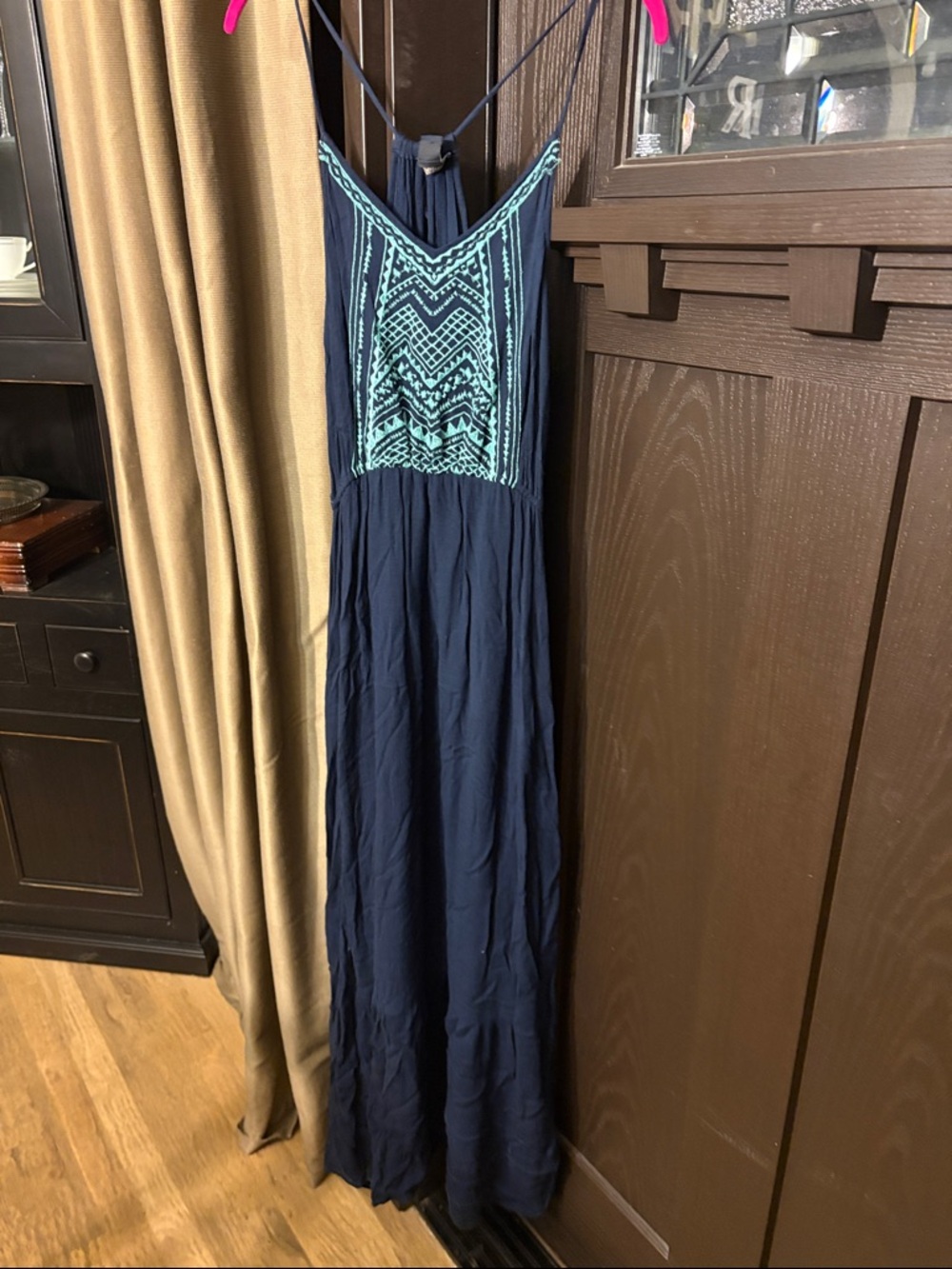 Lucky Brand Navy Maxi Dress with Mint Embroidery
